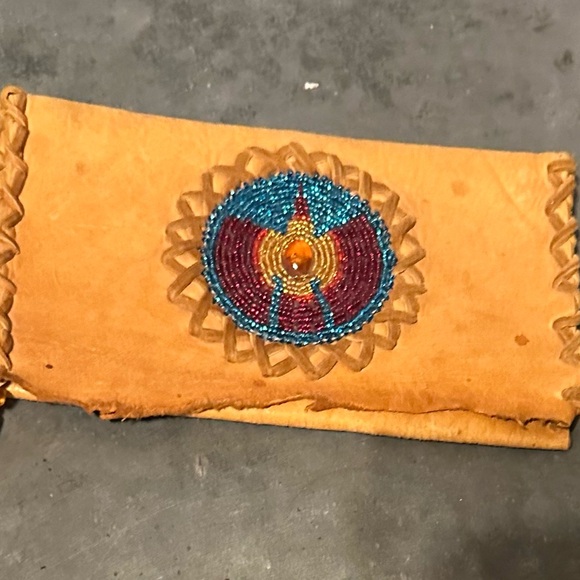 Handmade Handbags - Handcrafted Vintage Native American Gold ElkSkin Leather Wallet w/beaded accents